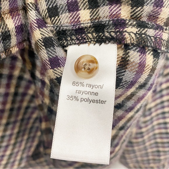 Maurices Purple, Black & Tan Plaid Button Down Flannel Shirt - Picture 8 of 9